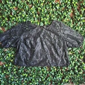 6TH & LN Black Floral Lace Sheer Crop Top Plus Size 24